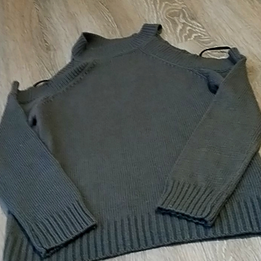Long sleeve cut off shoulder sweater